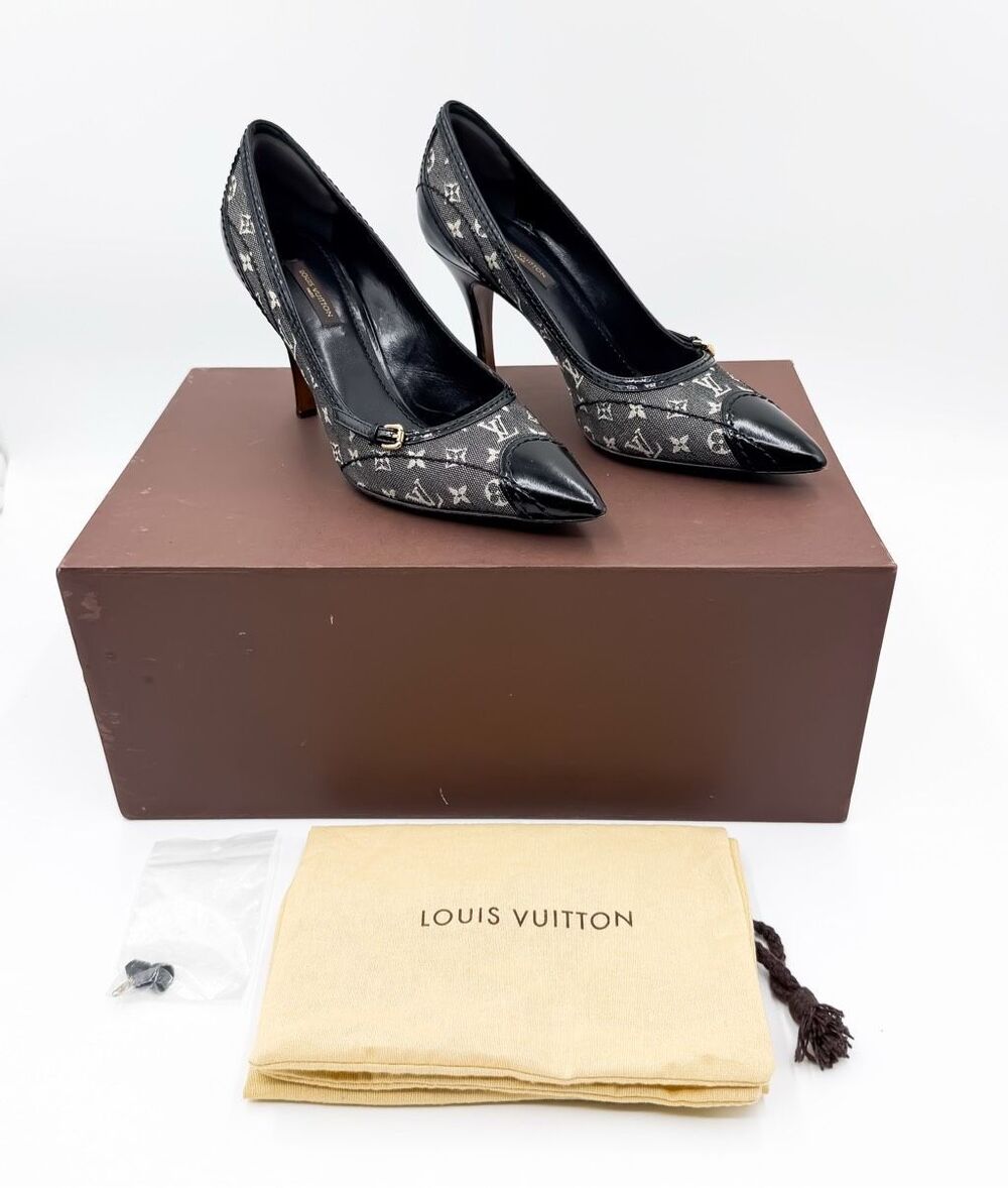 Louis Vuitton Mini Lin Heels LV Monogram Canvas Black Pumps EU 38 US 8
